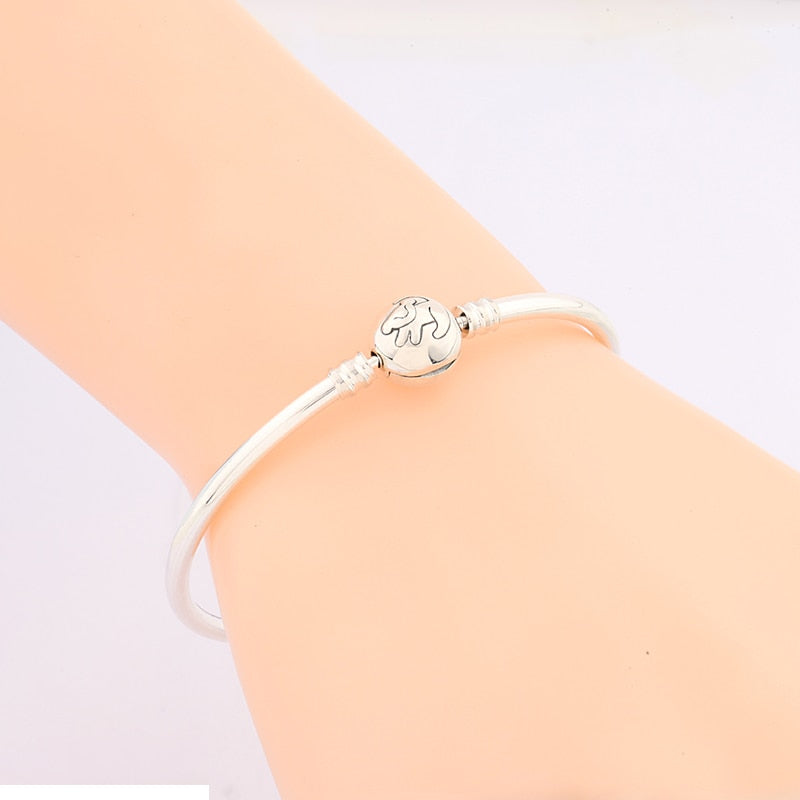 Anomokay New 100% 925 Sterling Silver Cute Little Lion Bangles Bracelets for Children Fashion Birthday Gift S925 Silver Jewelry