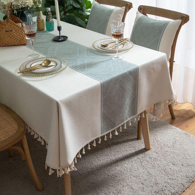 Cotton Geometric Jacquard Fabric Tablecloth Linen Rectangular Home Decoration Table Cover With Tassel For Banquet Party Nappe