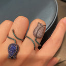 Bilincolor Fashion Trendy Cubic Zircon Royal Blue Flower Rose Adjustable Open Ring for Women