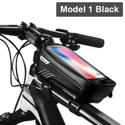 Bolsa de teléfono para bicicleta WILD MAN Waterproo, bolsa de marco de tubo superior, bolsa de haz frontal para ciclismo, soporte de teléfono para bolsa de bicicleta con pantalla táctil de 6,5 pulgadas