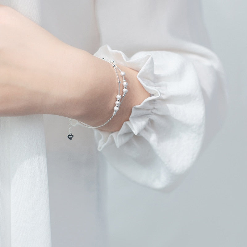 Modian Fashion Double Box Chain für Damen Mattierte Kugel und leichte Perlen Sterling Silber 925 Armband Edler Schmuck 2020 Design