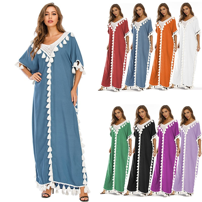 Muslimisches marokkanisches Kaftan Abaya Kleid Frauen Kurzarm Ramadan Islamische Kleidung Lose Robe Jilbab Maxi Party Vestido Kaftan Abayas