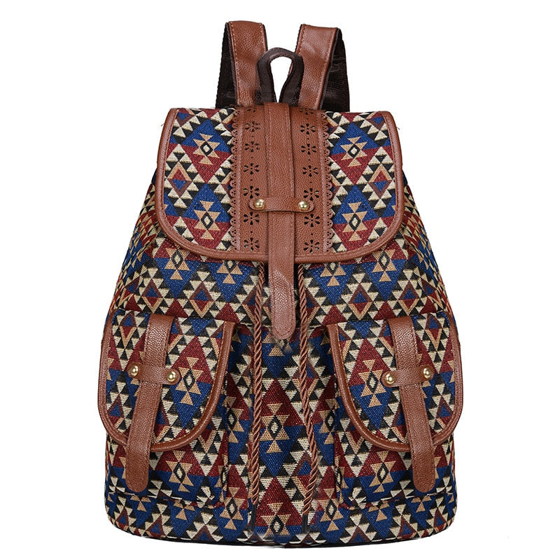 New style backpack retro pattern canvas female bag fashion travel drawstring backpack multifunctional student school bag