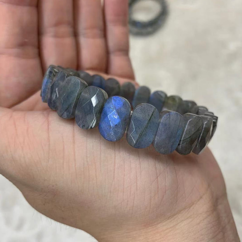 Pulsera de cuentas de piedra de labradorita de arcoíris azul A +++, brazalete de piedra natural con ojo de gato para mujer y hombre