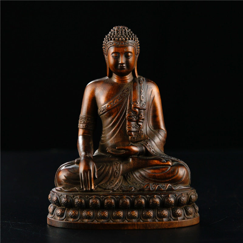 Mini Thailand Shakyamuni 10CM Buddha Buchsbaum Geschenke Holzfiguren Buddha Statuen Heimtextilien Sammlung Ornamente