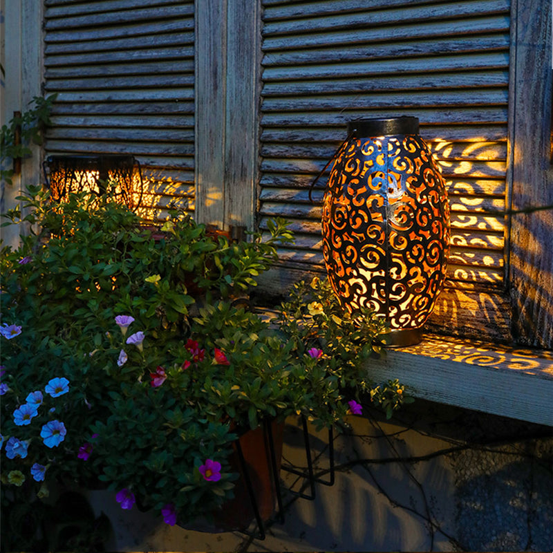 Zoyaloo, lámpara LED Retro para jardín, lámpara Solar de proyección de sombra hueca de Metal, farol colgante, iluminación para exteriores, luz de paisaje impermeable