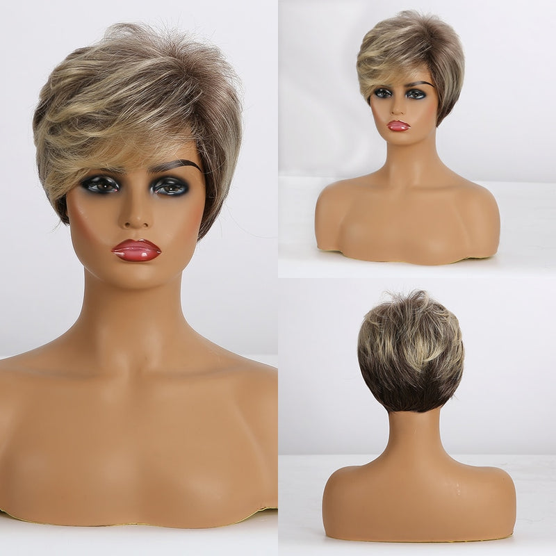 EASIHAIR Blonde Ombre Short Wigs Synthetic Hair Wigs for Women Natural Futura Hair With Bangs Daily Wigs Heat Resistant