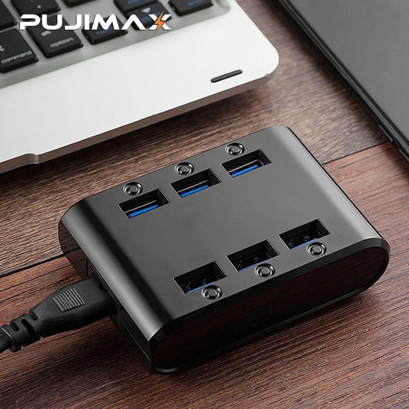 PUJIMAX EU/US/UK Stecker 24W 4.8A 6-Port USB Ladegerät Hub Power Station Handy Ladegerät für Samsung Huawei LG Iphone Adapter