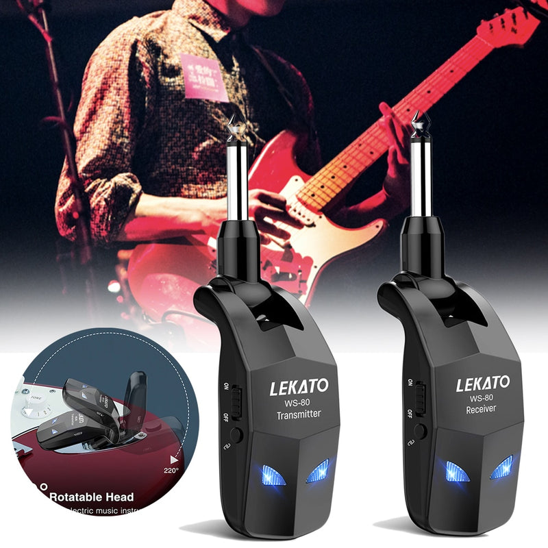 Sistema de guitarra inalámbrica Lekato, receptor transmisor de guitarra de 2,4 Ghz para guitarra eléctrica, transmisor inalámbrico incorporado recargable