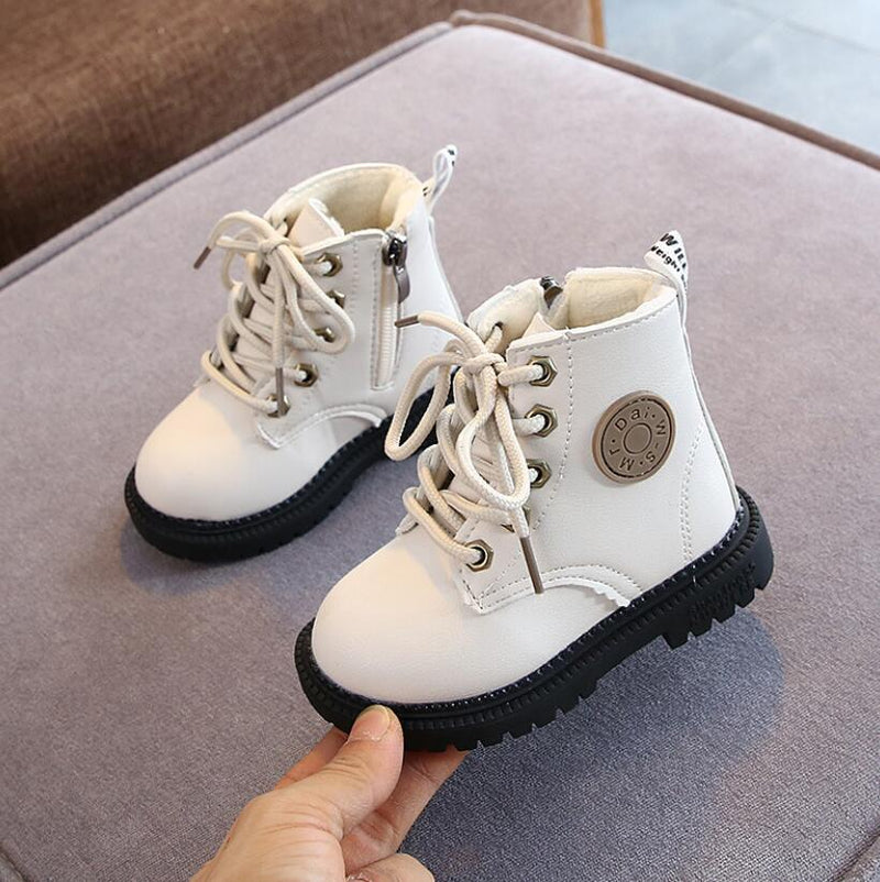 2022 Autumn/Winter Children Boots Boys Girls Leather Snow Boots Plush Fashion Waterproof Non-slip Warm Kids Boots Shoes 21-30