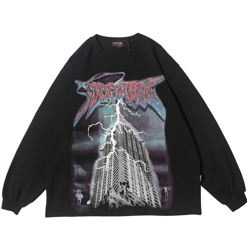 Lightning Graphic Long Sleeve T Shirt Gothic Fairy Grunge Tees Men Hip Hop Print Goth Streetwear 2022 Fall Trending Clothes Top