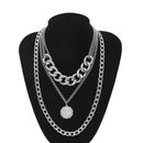 IngeSight.Z Punk Multi Layer Curb Cuban Chunky Thick Portrait Choker Necklace Women Vintage Carved Coin Pendant Necklace Jewelry