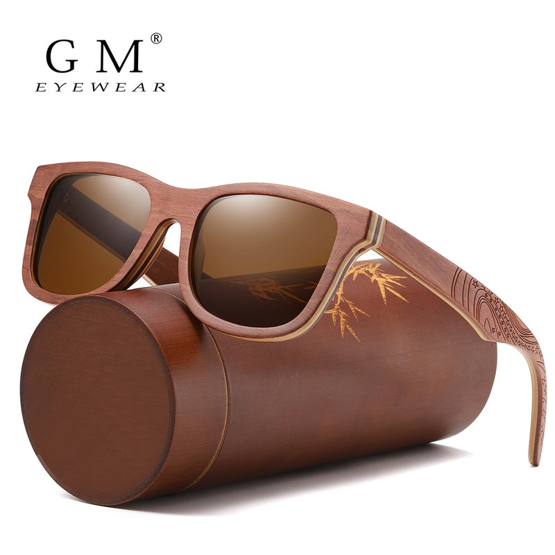 GM Retro Brown Skateboard Wood Sunglasses Men Bamboo Sunglass Women Brand Mirror UV400 Square Sun Glasses Male Shades Glasses