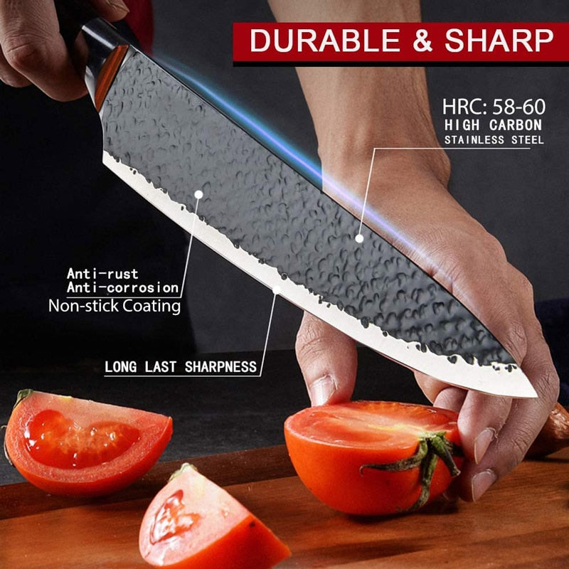Stainless Steel Kitchen Knife Set 6 Pieces Forged Meat Cleaver Scissors Ceramic Peeler Chef Carving Slicer Cooking Paring Tools