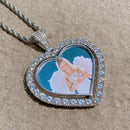 D&Z Custom Made Photo Rotating Heart Shape Double-sided Pendant Necklace 4mm Tennis Chain Zircon Men's Hip hop Jewelry