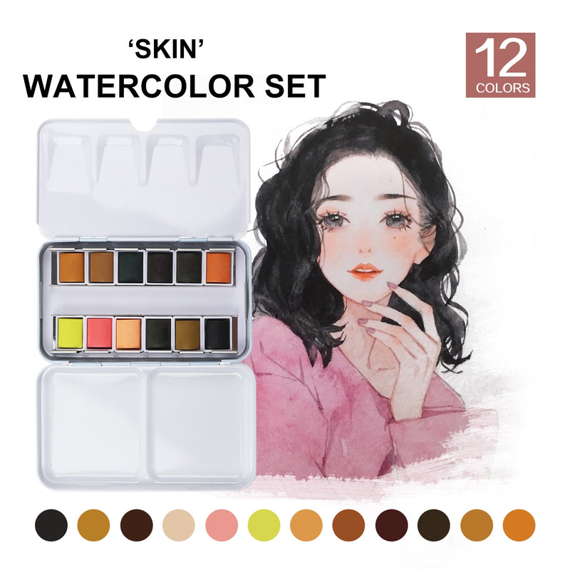 SeamiArt 12Color Tin Box Solid Watercolor Skin Water Color Paint for Cartoon &amp; Portraits Painting Drawing Art Supplies