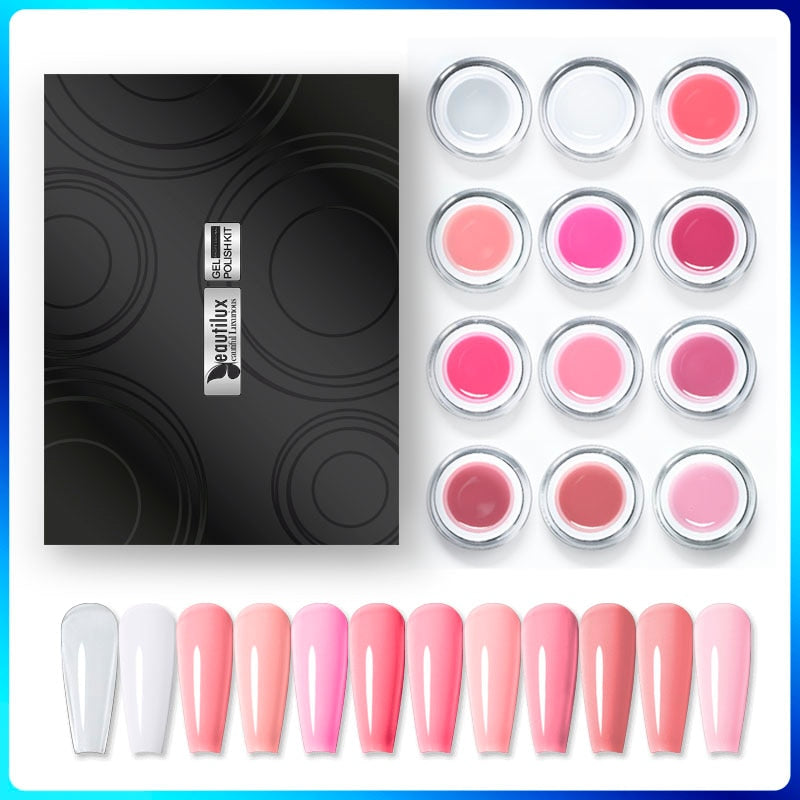 Beautilux Soak Off Contruction Nails Gel Kit 10g * 12pcs Clear Pink White Camuflaje UV LED Construction Extension Art Set