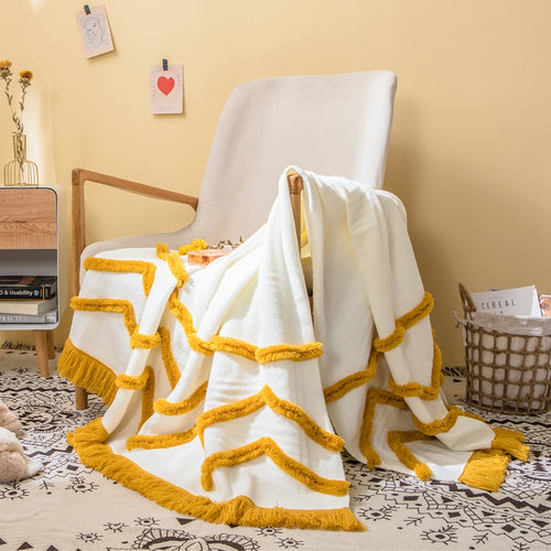 Tassles Blanket Sofa Knit Throw Blanket Mustard Pink Soft fringed Blanket Travel 130x160cm Home Sofa Chair Couch Bed  50"x62"