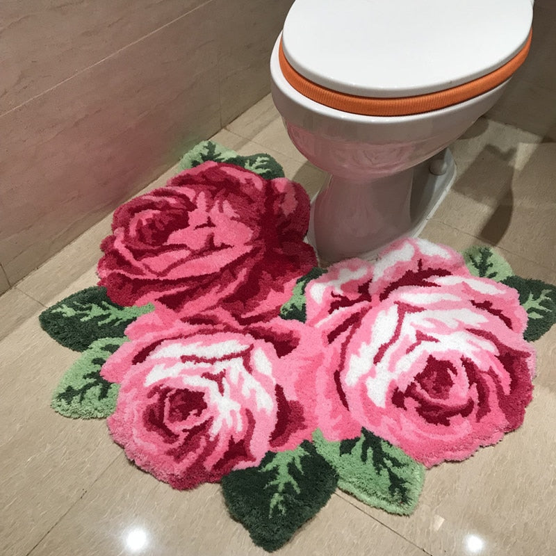 New arrival hot sale beautiful and soft rose rug for bathroom rose rug for stool rug  for stool