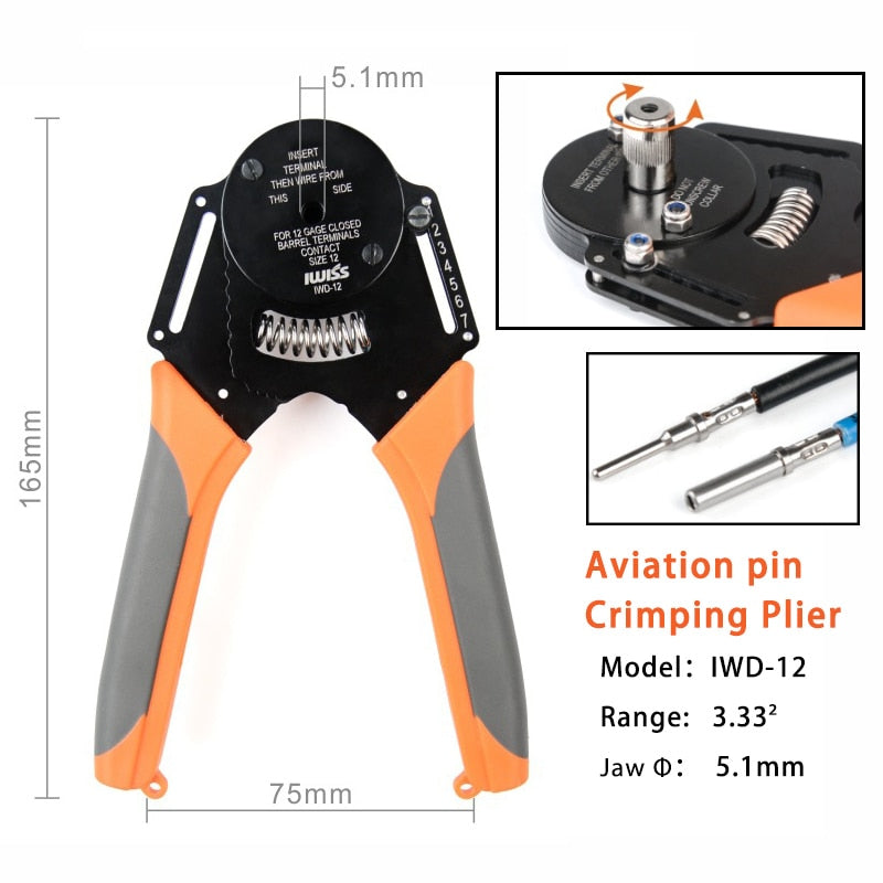 IWD-16 Geeignet für Deutsch-Steckverbinder-Crimpzangen, die Auto-Terminal-Drehmaschinen für männliche und weibliche Pins 16