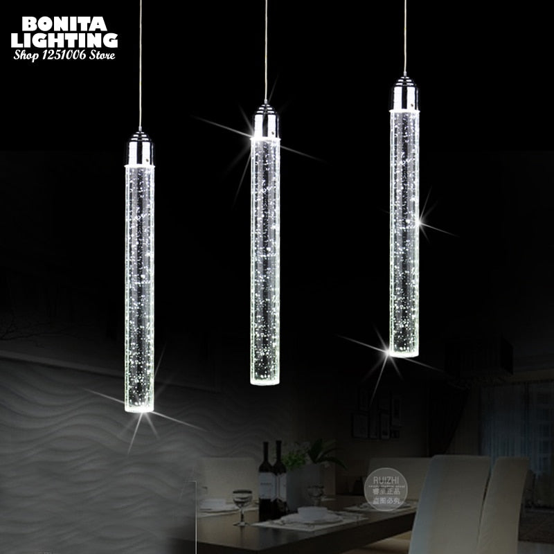 Lámpara colgante led moderna minimalista Bubble K9 luces colgantes de cristal comedor Cilindro tubo largo luces colgantes techo alto