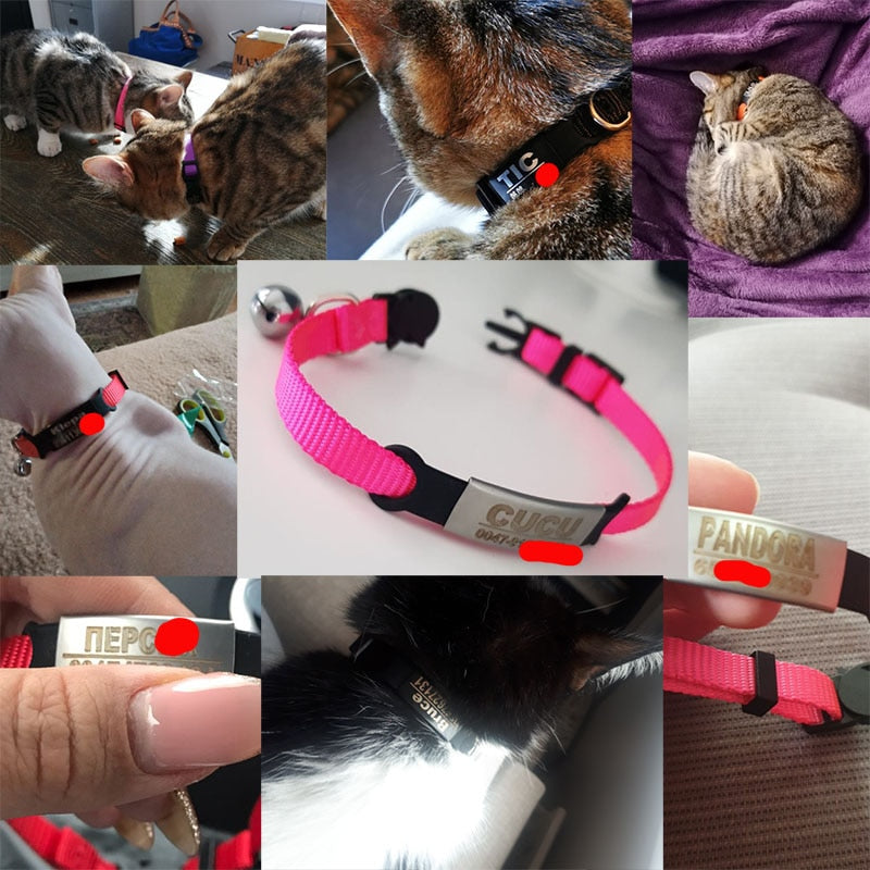 Collar de gato con grabado libre de identificación personalizado, Collar de seguridad para perros pequeños, bonito collar ajustable de nailon para cachorros y gatitos