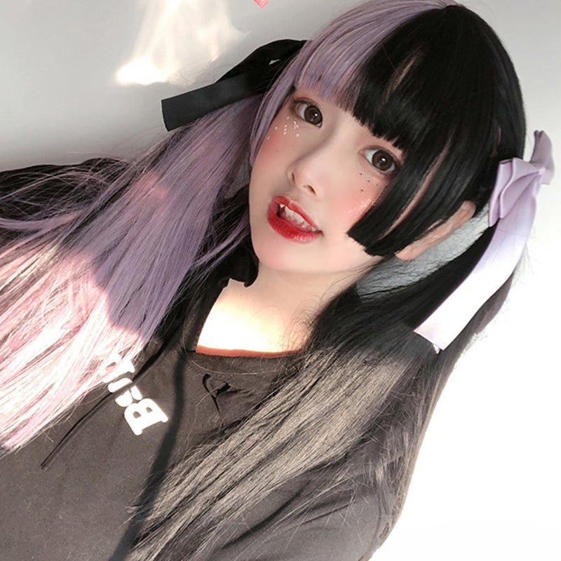 SHANGKE sintético rojo negro rubio blanco Lolita pelucas para mujeres peluca larga recta con flequillo Genshin Impact Cosplay peluca