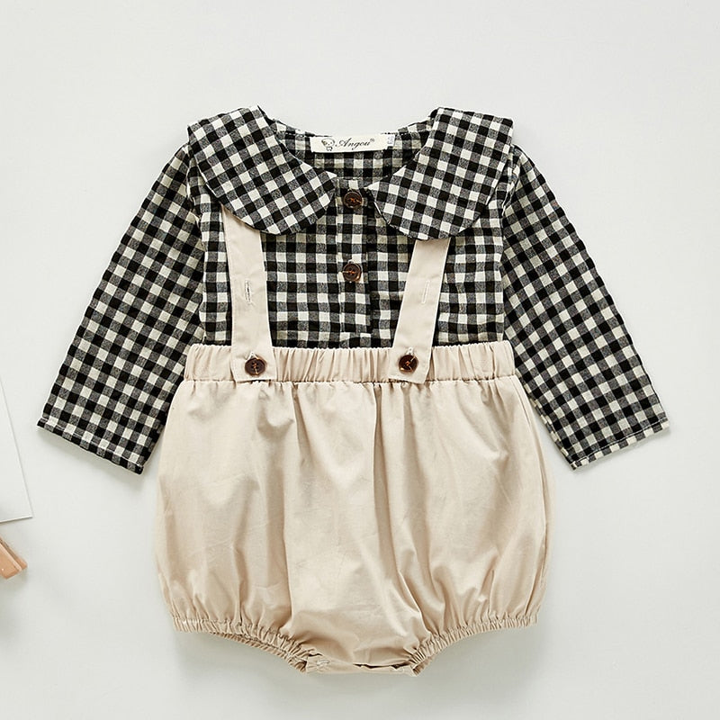 Conjuntos de ropa de otoño para niñas, camisa de algodón de manga larga + Pelele, traje para niñas pequeñas, ropa de estilo coreano para niñas