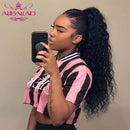 Natural Wavy Wave Drawstring Ponytail Human Hair Brazilian Afro Clip In Extensions Remy Hair Water Wave Ponytail 4 Combs 150g