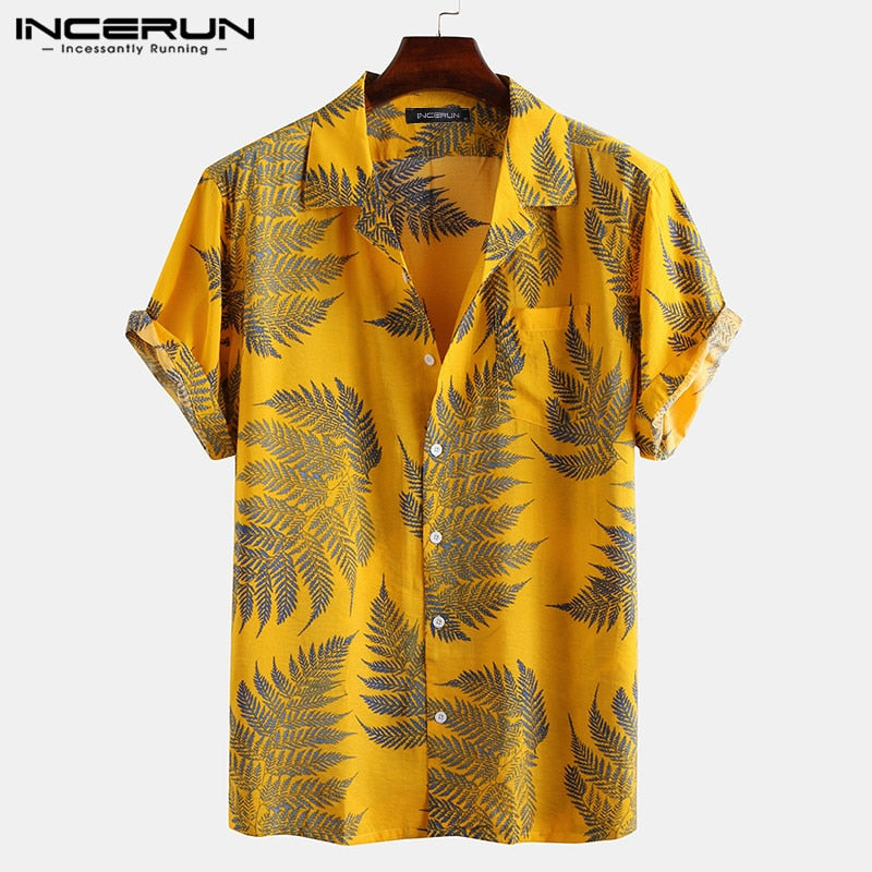 Camisa hawaiana estampada para hombre, manga corta Tropical, vacaciones, 2022, botón de solapa, camisas de playa para hombre, ropa de calle informal, Camisa INCERUN