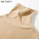 WOTWOY Autumn Winter Knitted Turtleneck Sweater Women Thick Long Oversized Sweaters Women Solid Cashmere Pullovers Korean Tops