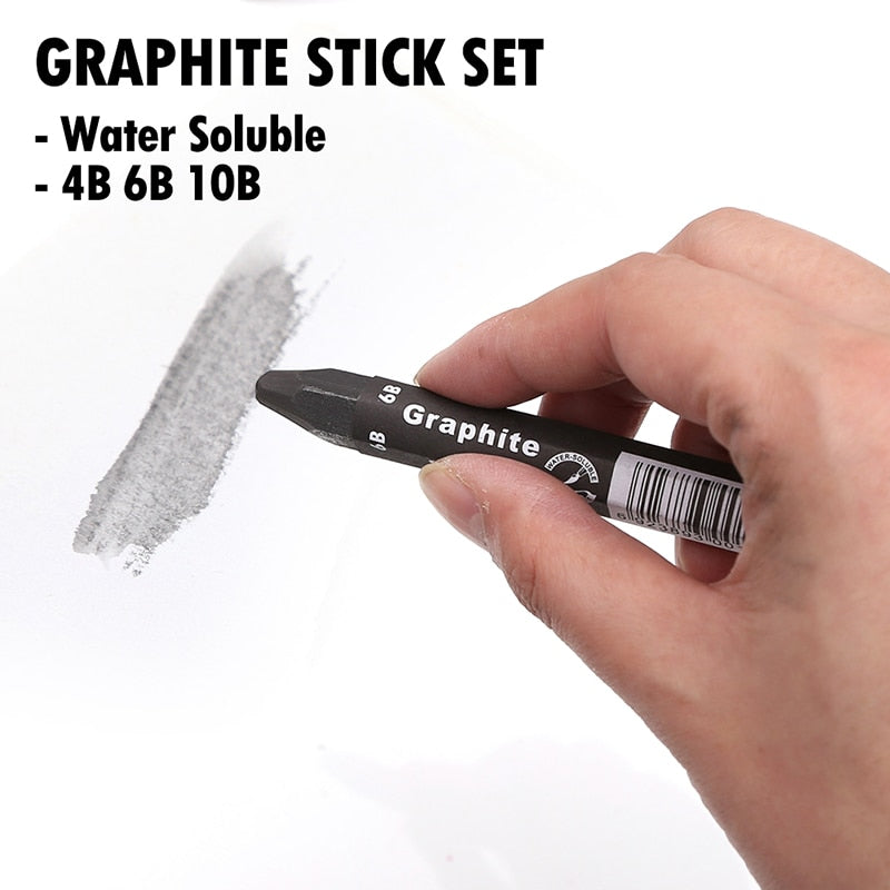 Graphite Stick Set - Water Soluble - 4B 6B 10B, Art Drawing Supplies for Sketch & Shading Pencils, Artist Sketching - 3 Pcs