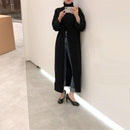 Women Designer Turtleneck Split Sweater Dress Ladies Long Sleeve Solid Straight Loose Knitted Maxi Dresses Winter vestido