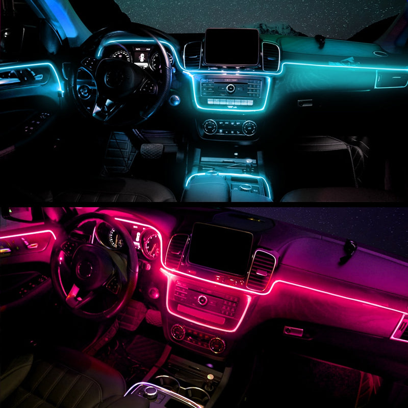 Luz ambiental para coche, aplicación de decoración Interior ambiental, Control de sonido, tiras Led de neón RGB inalámbricas, lámparas flexibles automáticas