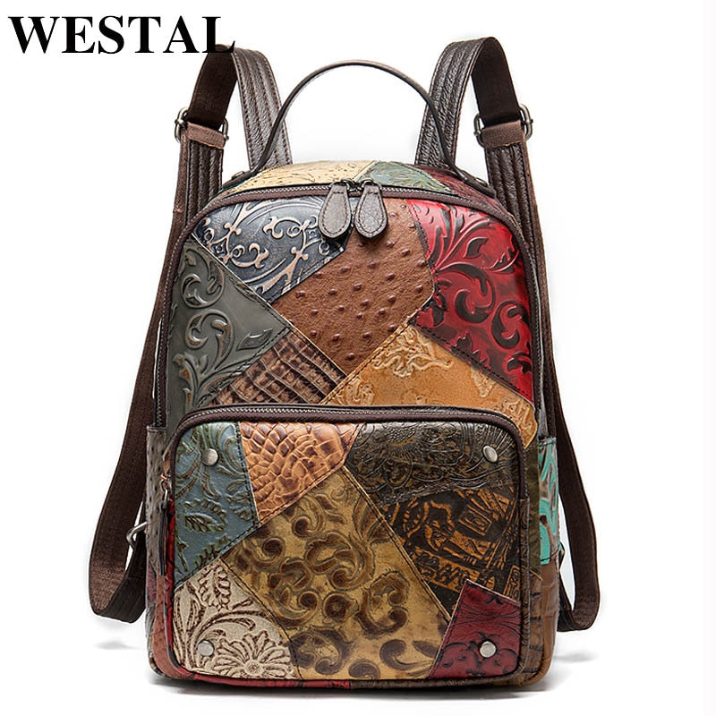 Mochila WESTAL de cuero para mujer, mochilas escolares para niñas, mochilas para ordenador portátil para mujeres, mochila escolar de viaje para el día, 86343