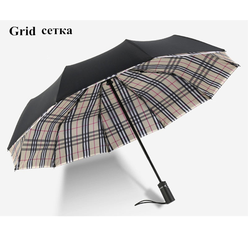 Ten Bone Double Deck 190T Pongee Fully automatic Umbrella Sun 3 Folding Fiberglass Strong Windproof Rain For Women Men Travel
