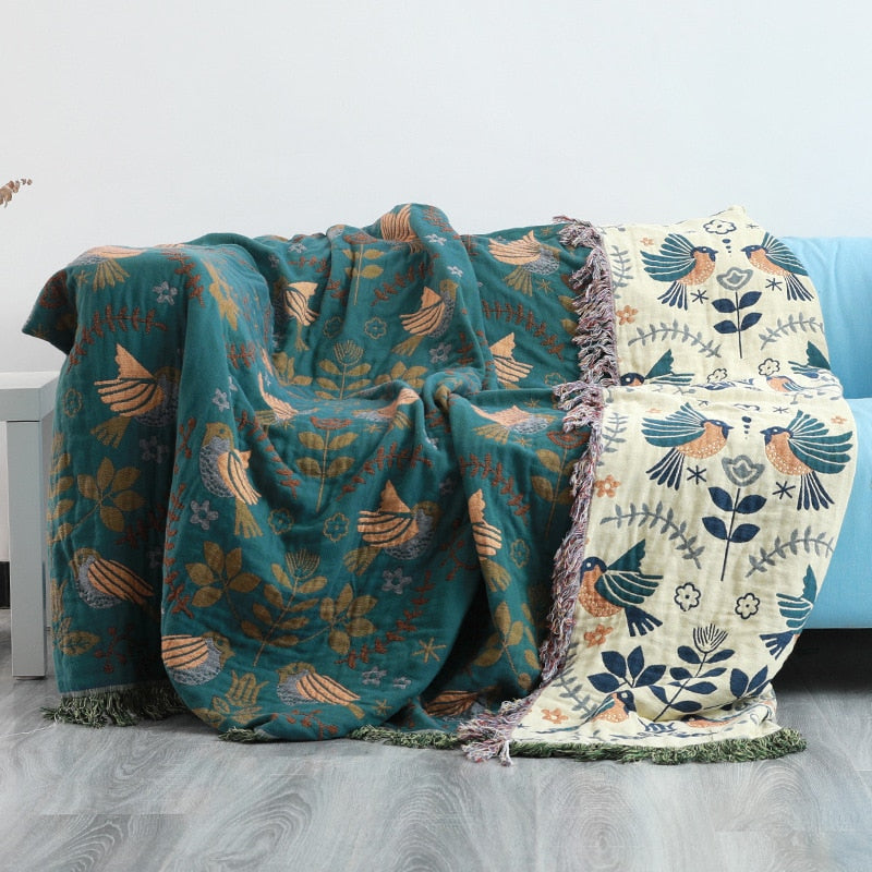 Junwell 100% funda de sofá a cuadros de muselina de algodón manta de verano cama de gasa elegante borla multifunción de viaje manta transpirable