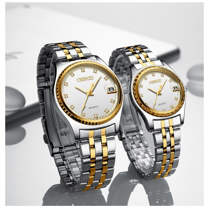 CHENXI Fashion Men Women Watches Rhinestone Dial Top Brand Luxury Couples Quartz Watch Full Steel Waterproof Calendar Watch