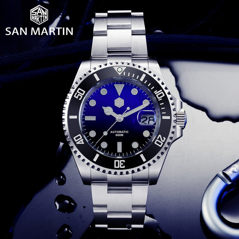 San Martin Diver Water Ghost MOP 60Bar Helium Gerät Luxus Saphir Herren Automatik Mechanische Uhr Keramiklünette Lume Datum