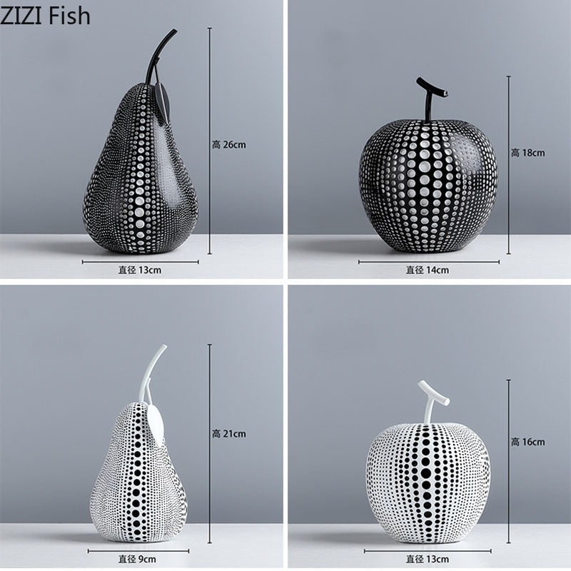 Fruit Abstract Statue Ornaments Simple Room Decor White Black Apple Pear Resin Figurine Desk Adornment Home Decoration Modern