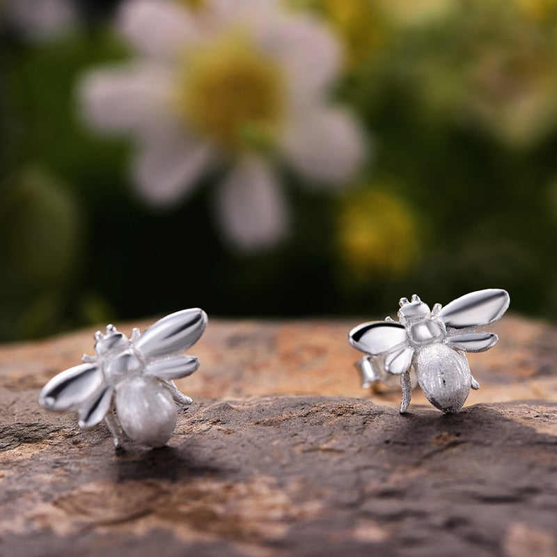 Lotus Fun Real 925 Sterling Silver Bee Earrings Natural Designer Fine Jewelry Cute 18K Gold Honeybee Stud Earrings for Women