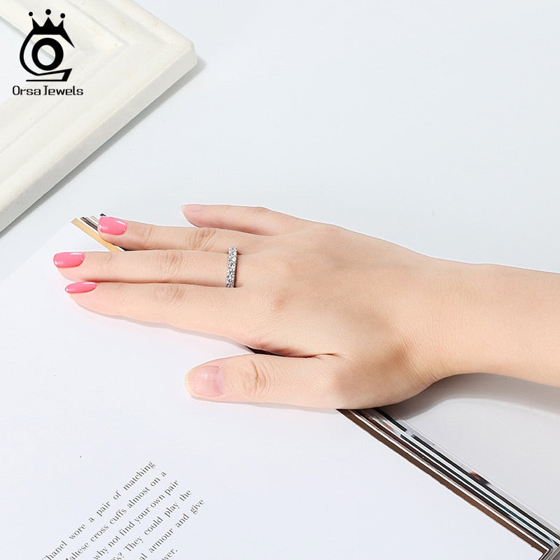 ORSA JEWELS Newest Zircon Stunning Women Thin Ring Sterling Silver Dating Party Authentic 925 Rings Fashion Fine Jewelry SR205