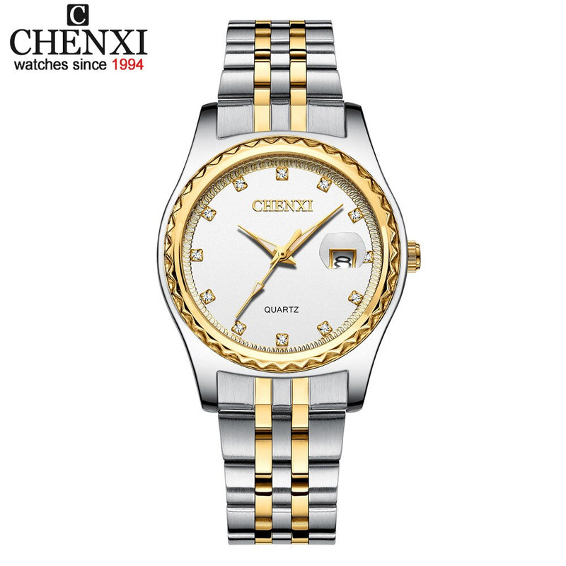 CHENXI, relojes de moda para hombres y mujeres, esfera de diamantes de imitación, reloj de cuarzo de lujo para parejas, reloj de calendario resistente al agua de acero completo