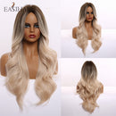EASIHAIR Long Wavy Blonde Ombre Wigs High Density Synthetic Wigs for Women Cosplay Wigs Brown Heat Resistant Natural Hair Wig