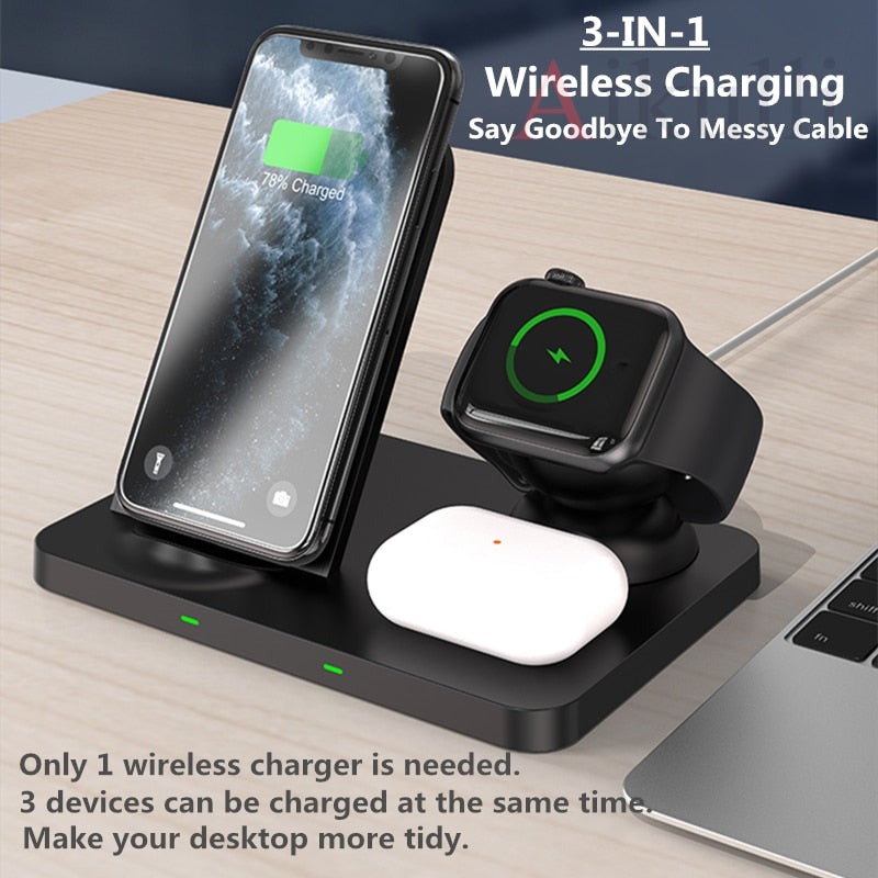 für iPhone Wireless Charger Stand 3 in 1 Schnellladung für Apple iPhone 12 11 X XS XR Watch 6 5 4 3 AirPods Pro Wireless Charge