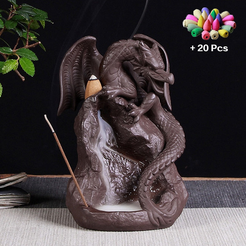 Incense Waterfall Incense Burner Ceramic Dragon Decorative Game Mixed Incense Cone Waterfall Smoking room Decor