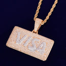 Visa Card Shape Pendant  Cubic Zircon Men's Hip Hop Necklace Jewelry