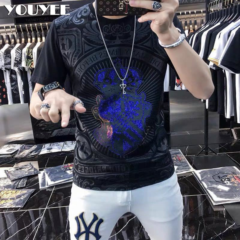 Herren Kurzarm T-Shirt mit O-Ausschnitt YOUYEE 2021 Sommer Junge Mode Hip-Hop Hochwertige Trendy Streetwear Männliche T-Shirts Top Kleidung