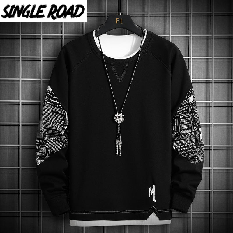 Single Road Crewneck Sweatshirt Men 2022 Spring Harajuku Oversized Japanese Streetwear Black Hoodie Men Sweatshirts Hoodies Male