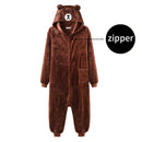 Bear Onesie Women Men Kigurumis Animal Pajama Cartoon Slippers Festival Homewear Winter Warm Suit Zipper Button Overalls